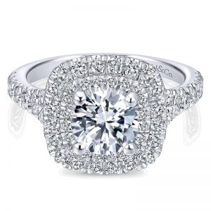 14K White Gold Diamond Double Halo 14K White Gold Engagement Ring ER12675R4W44Jj