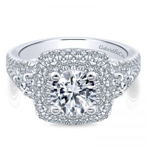 14K White Gold Diamond Double Halo 14K White Gold Engagement Ring ER12751R4W44Jj