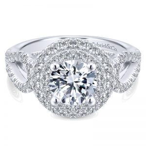 14K White Gold Diamond Double Halo 14K White Gold Engagement Ring ER12755R4W44Jj