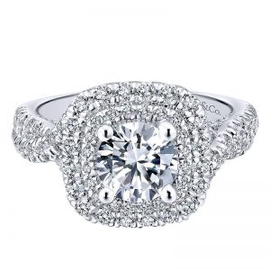 14K White Gold Diamond Double Halo 14K White Gold Engagement Ring ER12801R4W44Jj