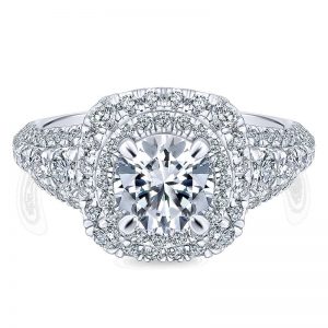 14K White Gold Diamond Double Halo 14K White Gold Engagement Ring ER12807R4W44Jj