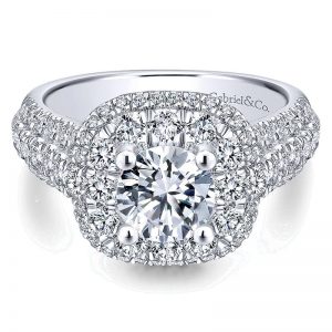 14K White Gold Diamond Double Halo 14K White Gold Engagement Ring ER12808R4W44Jj