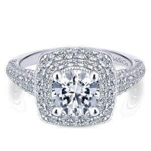 14K White Gold Diamond Double Halo 14K White Gold Engagement Ring ER12837R4W44Jj