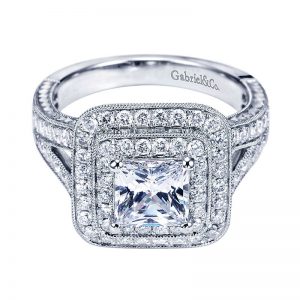 14K White Gold Diamond Double Halo 14K White Gold Engagement Ring ER7264W44Jj