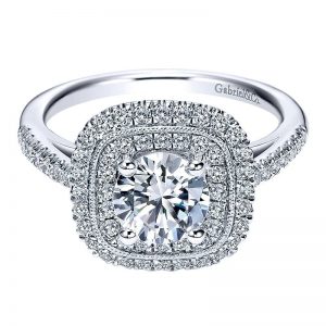 14K White Gold Diamond Double Halo 14K White Gold Engagement Ring ER8174W44Jj