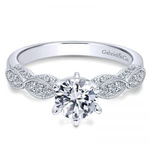 14K White Gold Diamond Filgree Shank Straight 14K White Gold Engagement Ring ER3848W44Jj