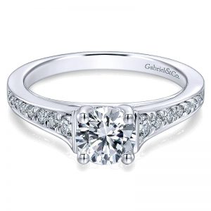 14K White Gold Diamond Four Prong Straight Channel 14K White Gold Engagement Ring ER12276R3W44Jj