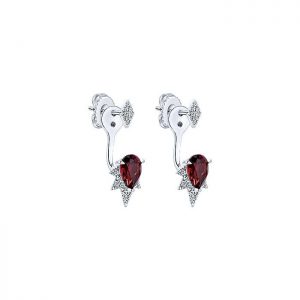 14k White Gold Diamond Garnet Peek A Boo Earrings EG12958W45GN