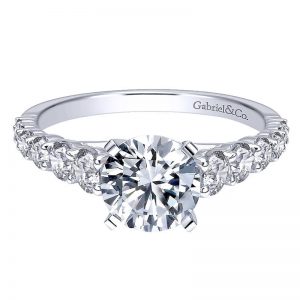 14K White Gold Diamond Graduating Pave With Straight Cathedral Setting 14K White Gold Engagement Ring ER11737R6W44JJ