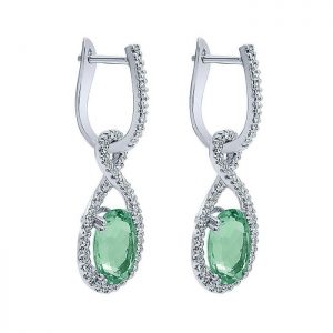 14k White Gold Diamond Green Amethyst Drop Earrings EG10119W45GA