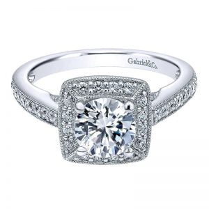 14k White Gold Diamond Halo Engagement Ring ER10190W44JJ