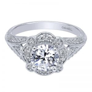 14k White Gold Diamond Halo Engagement Ring ER10293W44JJ