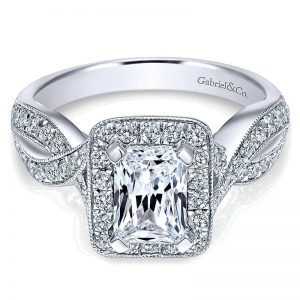 14K White Gold Diamond Halo 14K White Gold Engagement Ring ER10747W44Jj