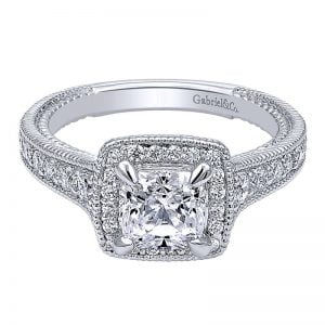 14k White Gold Diamond Halo Engagement Ring ER10912W44JJ