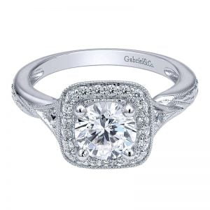 14k White Gold Diamond Halo Engagement Ring ER10913W44JJ