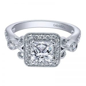 14k White Gold Diamond Halo Engagement Ring ER10928W44JJ