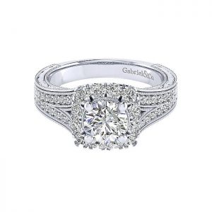 14K White Gold Diamond Halo 14K White Gold Engagement Ring ER11724R4W44Jj