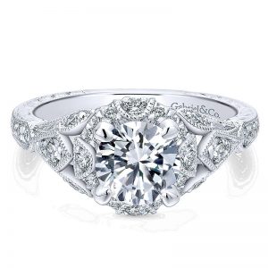 14K White Gold Diamond Halo 14K White Gold Engagement Ring ER12579R4W44Jj