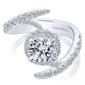 14K White Gold Diamond Halo 14K White Gold Engagement Ring ER12589R4W44Jj