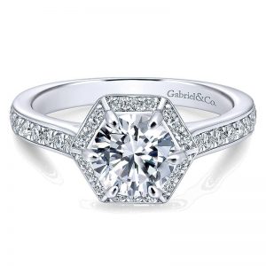 14K White Gold Diamond Halo 14K White Gold Engagement Ring ER12597R4W44Jj