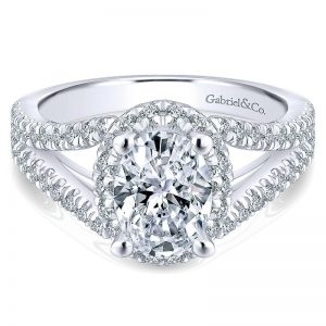 14K White Gold Diamond Halo 14K White Gold Engagement Ring ER12637O4W44Jj