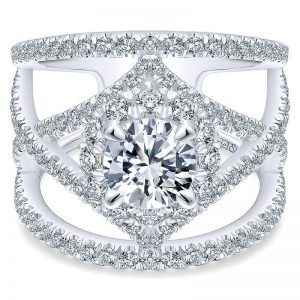 14K White Gold Diamond Halo 14K White Gold Engagement Ring ER12646R4W44Jj