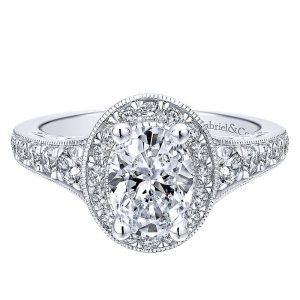 14K White Gold Diamond Halo 14K White Gold Engagement Ring ER12651O4W44Jj