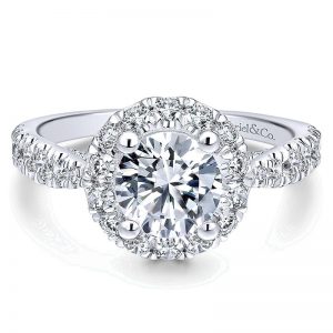 14K White Gold Diamond Halo 14K White Gold Engagement Ring ER12657R4W44Jj