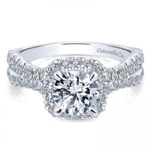 14K White Gold Diamond Halo 14K White Gold Engagement Ring ER12678R4W44Jj