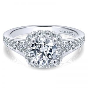 14K White Gold Diamond Halo 14K White Gold Engagement Ring ER12685R4W44Jj