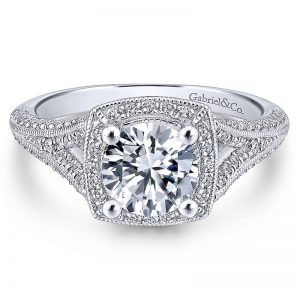 14K White Gold Diamond Halo 14K White Gold Engagement Ring ER12809R4W44Jj