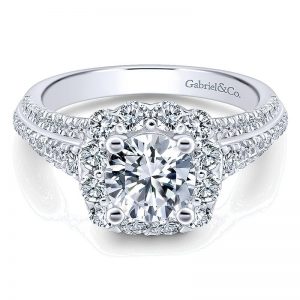 14K White Gold Diamond Halo 14K White Gold Engagement Ring ER12817R4W44Jj