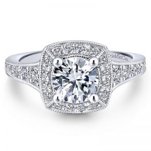 14K White Gold Diamond Halo 14K White Gold Engagement Ring ER12838R4W44Jj