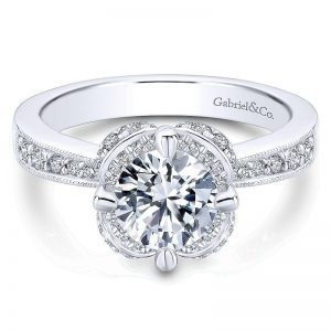 14K White Gold Diamond Halo 14K White Gold Engagement Ring ER13107R4W44Jj