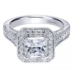 14k White Gold Diamond Halo Engagement Ring ER3979W44JJ