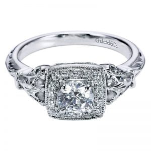 14k White Gold Diamond Halo Engagement Ring ER5437W44JJ