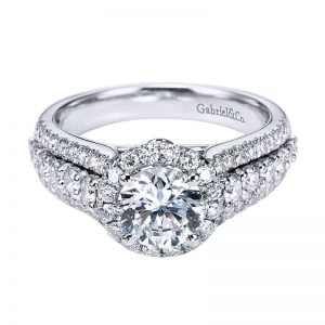 14k White Gold Diamond Halo Engagement Ring ER6987W44JJ