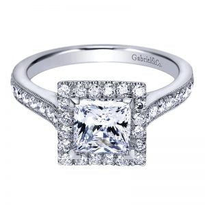 14k White Gold Diamond Halo Engagement Ring ER7279W44JJ