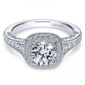 14K White Gold Diamond Halo 14K White Gold Engagement Ring ER7294W44Jj