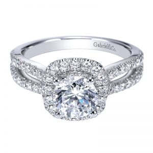 14k White Gold Diamond Halo Engagement Ring ER7487W44JJ