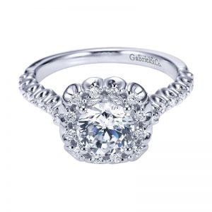 14k White Gold Diamond Halo Engagement Ring ER7488W44JJ