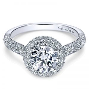 14K White Gold Diamond Halo 14K White Gold Engagement Ring ER7489W44Jj