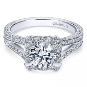 14K White Gold Diamond Halo 14K White Gold Engagement Ring ER7493W44Jj