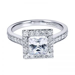 14k White Gold Diamond Halo Engagement Ring ER7503W44JJ