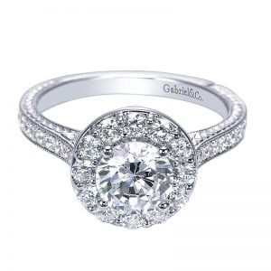 14k White Gold Diamond Halo Engagement Ring ER7504W44JJ