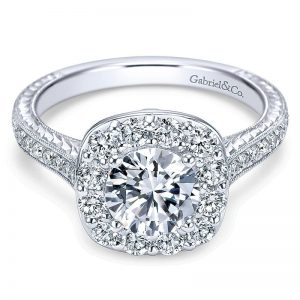 14K White Gold Diamond Halo 14K White Gold Engagement Ring ER7505W44Jj