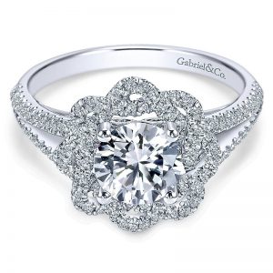 14K White Gold Diamond Halo 14K White Gold Engagement Ring ER7729W44Jj