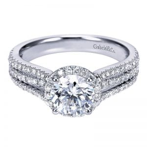 14k White Gold Diamond Halo Engagement Ring ER7785W44JJ