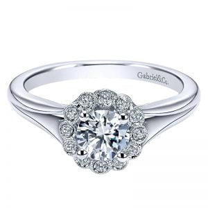 14k White Gold Diamond Halo Engagement Ring ER8205W44JJ