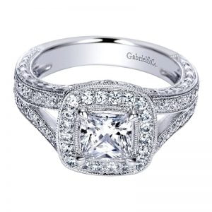 14k White Gold Diamond Halo Engagement Ring ER8538W44JJ